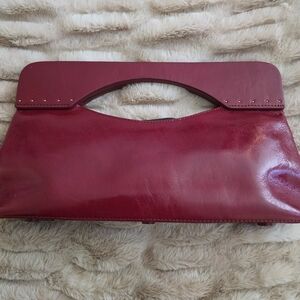 ✨ Elegant Monsac Red/Burgundy Leather Top Handle Clutch ✨